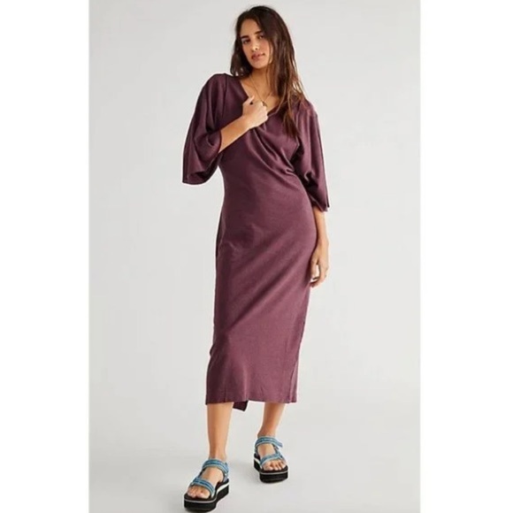 Free People FP Beach Skylar Maxi Dress in Plum Size XS hemp cotton new - Picture 1 of 8